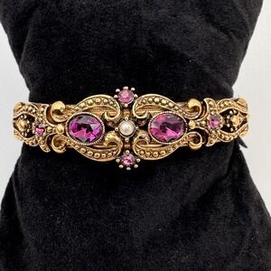Vintage Avon 1974 Queensbury Victorian Revival Gold Tone Purple Bangle Bracelet